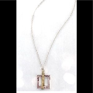 Silver Necklace with Wire Wrapped Square Pendant